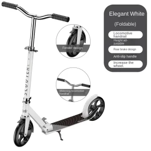 Practical Foldable Two Wheel Adult Children’s Scooter with Long Armrest Steel Frame PU Planar Wheel Device for City Campus Use