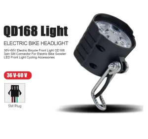 QD168 36V-60V Electric Bicycle LED Front Light Headlight 3pin SM Plug Connector for Electric Bike Scooter Cycling Accessories