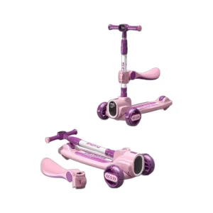 Removable Seat Foldable Scooter Kids 3 PU Wheels LED Light Children’s Kick Scooter for Kids Boys Girls 3-12 Years Old