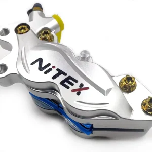 Silver 4 Piston Radial Brake Caliper Kit with Floating Disc Rotor Universal Motorcycle Scooter Brake Upgrade Set