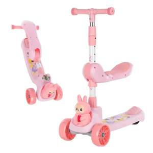 Sit to Stand Convertible 3 Wheel Lightweight Plastic Kids’ Scooter Removable Seat Foldable Design Height Adjustable Rear Foot