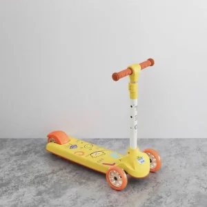 Teddy Bear Adjustable Heights Children Foldable Scooter One-Button Foldable 3-Wheel Kids Kick Scooter for Outdoor Use Aged 3-6
