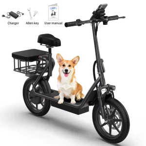 US UK Stock 14 Inch Folding E-Scooter with App Control Removable Seat Rear Basket Dual Suspension Electric Moped