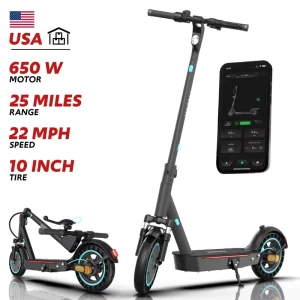 USA Local Stock Electric Scooter for Adults with Side Light, Direct E-Scooter, 10 Inch Solid Tire, Dual Suspension