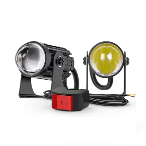 Universal Motorcycle LED Mini Driving Headlight Projector Lens Dual Color Scooter Spotlight Auxiliary Lamp Fog Light for Bikes