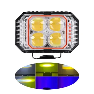 Waterproof 12V Scooter Accessories 4 Lens White Yellow Red Blue Mini LED Motorcycle Headlights Flash Fog Lights for Front
